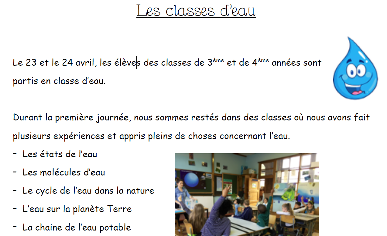 LES CLASSES D'EAU - ECOLE FONDAMENTALE SAINT-JOSEPH VERVIERS